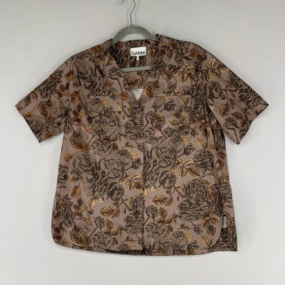 Ganni Brown Floral Short Sleeve Tee - Picture 1 of 11